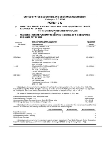 Thumbnail Exelon Corporation 10-Q Quarterly Report FY 