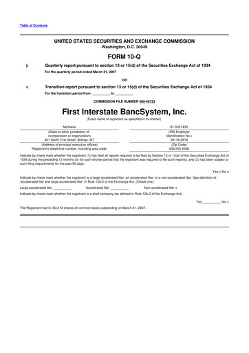 Thumbnail First Interstate BancSystem 10-Q Quarterly Report FY 