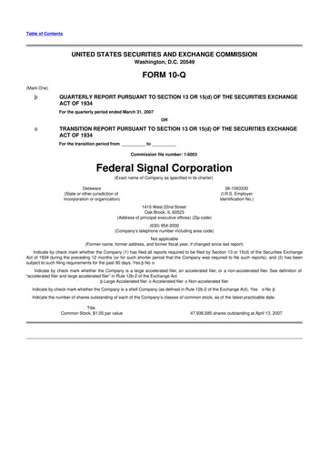 Miniature Federal Signal 10-Q Rapport trimestriel  