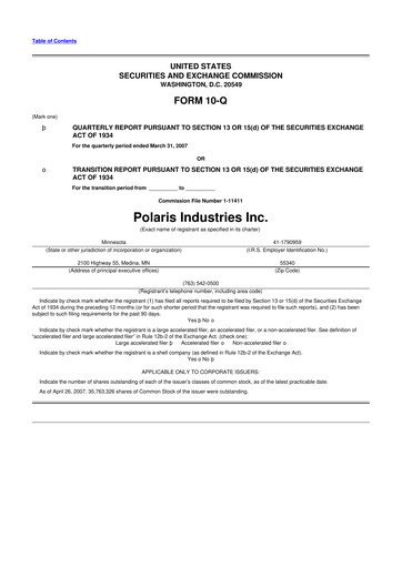 Thumbnail Polaris 10-Q Quarterly Report FY 