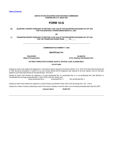 Miniature AptarGroup 10-Q Rapport trimestriel  