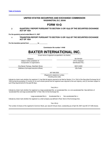 Miniature Baxter 10-Q Rapport trimestriel  