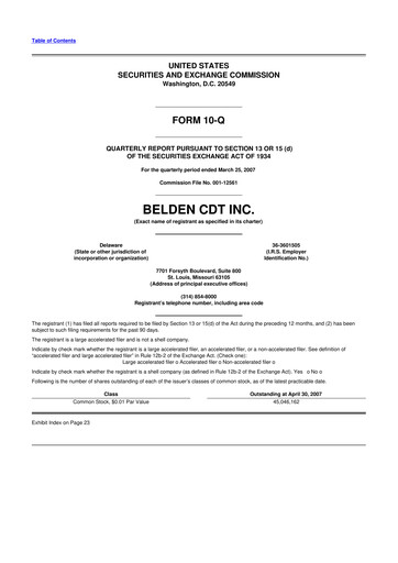 Thumbnail Belden 10-Q Quarterly Report FY 