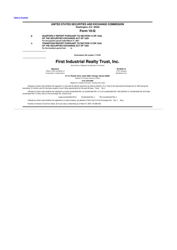 Vorschaubild First Industrial Realty Trust 10-Q Quartalsbericht  
