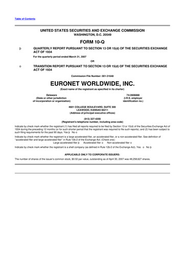 Thumbnail Euronet Worldwide
 10-Q Quarterly Report FY 