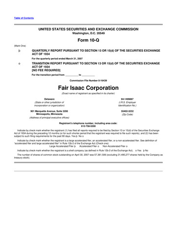 Thumbnail Fair Isaac (FICO) 10-Q Quarterly Report FY 
