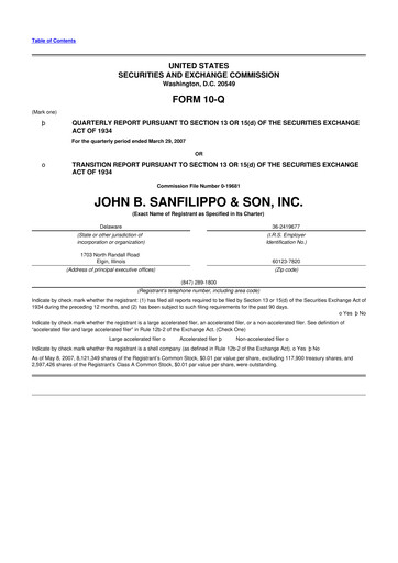 Thumbnail John B. Sanfilippo & Son 10-Q Quarterly Report FY 