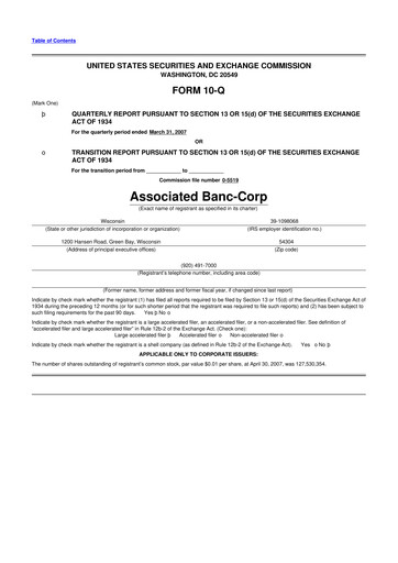 Thumbnail Associated Banc-Corp
 10-Q Quarterly Report FY 
