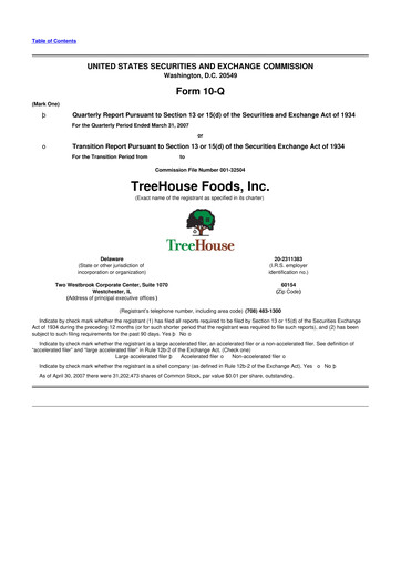 Vorschaubild TreeHouse Foods
 10-Q Quartalsbericht  