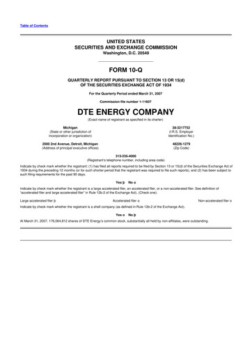 Thumbnail DTE Energy
 10-Q Quarterly Report FY 