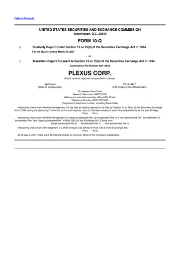 Thumbnail Plexus 10-Q Quarterly Report FY 