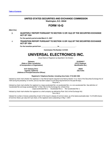 Thumbnail Universal Electronics 10-Q Quarterly Report FY 