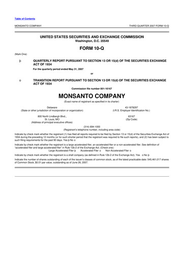 Thumbnail Monsanto 10-Q Quarterly Report FY 