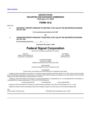 Miniature Federal Signal 10-Q Rapport trimestriel  