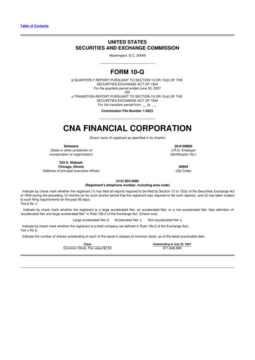 Thumbnail CNA Financial 10-Q Quarterly Report FY 