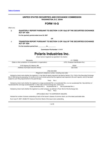 Thumbnail Polaris 10-Q Quarterly Report FY 