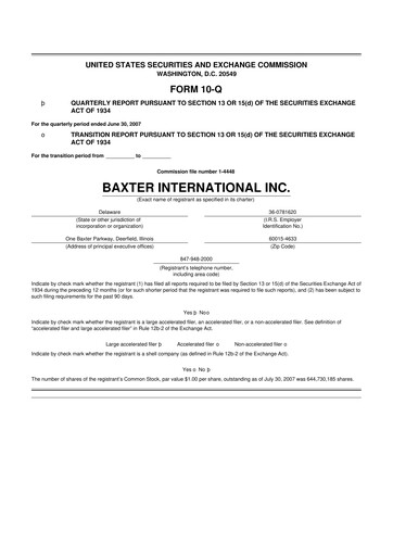 Miniature Baxter 10-Q Rapport trimestriel  