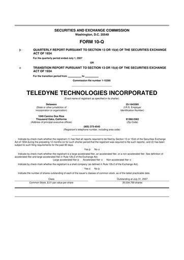 Thumbnail Teledyne Technologies 10-Q Quarterly Report FY 