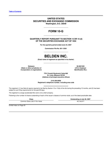 Thumbnail Belden 10-Q Quarterly Report FY 