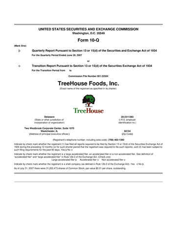 Vorschaubild TreeHouse Foods
 10-Q Quartalsbericht  