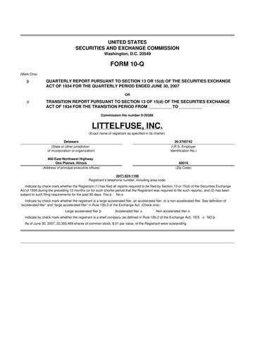 Miniature Littelfuse 10-Q Rapport trimestriel  