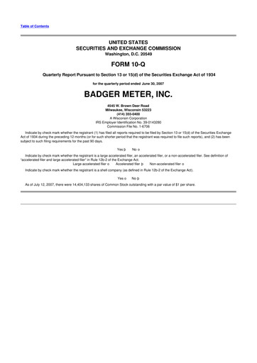 Thumbnail Badger Meter
 10-Q Quarterly Report FY 