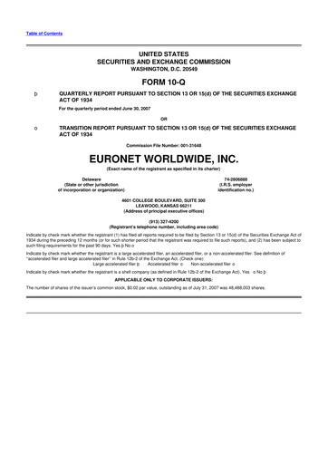 Thumbnail Euronet Worldwide
 10-Q Quarterly Report FY 