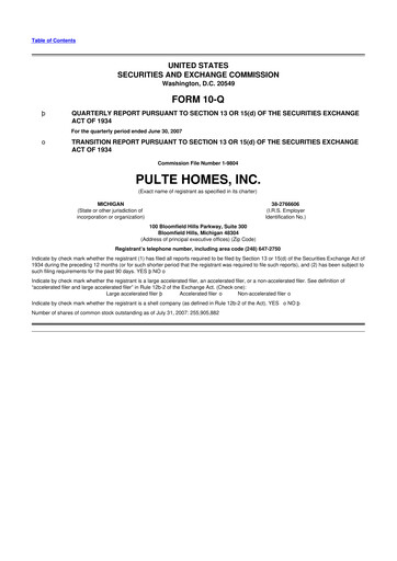 Vorschaubild PulteGroup 10-Q Quartalsbericht  