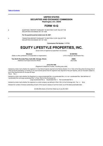 Thumbnail Equity LifeStyle Properties 10-Q Quarterly Report FY 