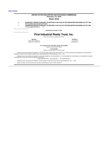 Vorschaubild First Industrial Realty Trust 10-Q Quartalsbericht  
