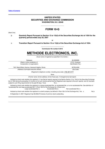 Miniature Methode Electronics
 10-Q Rapport trimestriel  