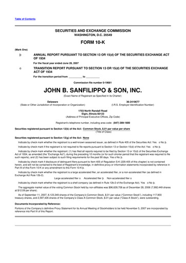 Thumbnail John B. Sanfilippo & Son 10-K Annual Report 