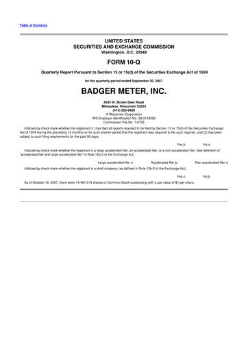 Thumbnail Badger Meter
 10-Q Quarterly Report FY 