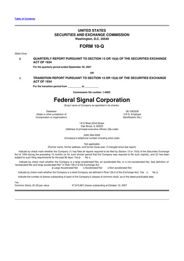 Miniature Federal Signal 10-Q Rapport trimestriel  