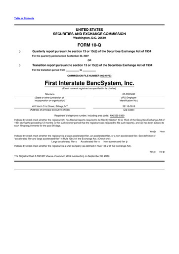 Thumbnail First Interstate BancSystem 10-Q Quarterly Report FY 