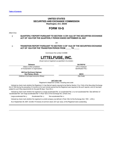 Miniature Littelfuse 10-Q Rapport trimestriel  