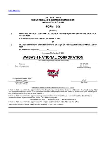 Thumbnail Wabash National
 10-Q Quarterly Report FY 