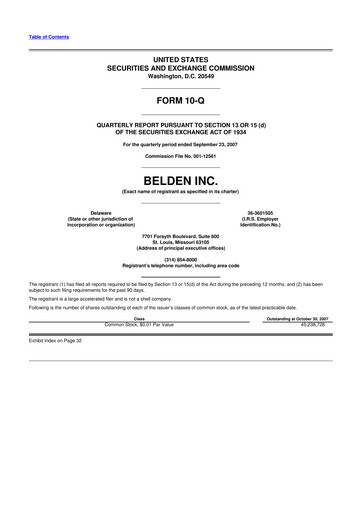 Thumbnail Belden 10-Q Quarterly Report FY 