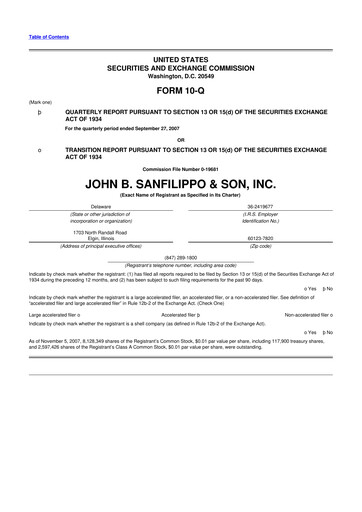 Thumbnail John B. Sanfilippo & Son 10-Q Quarterly Report FY 