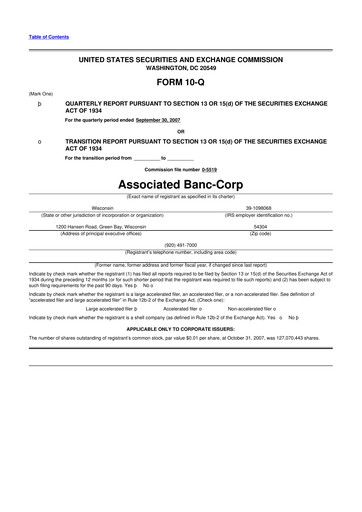 Thumbnail Associated Banc-Corp
 10-Q Quarterly Report FY 