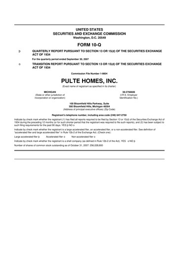 Vorschaubild PulteGroup 10-Q Quartalsbericht  