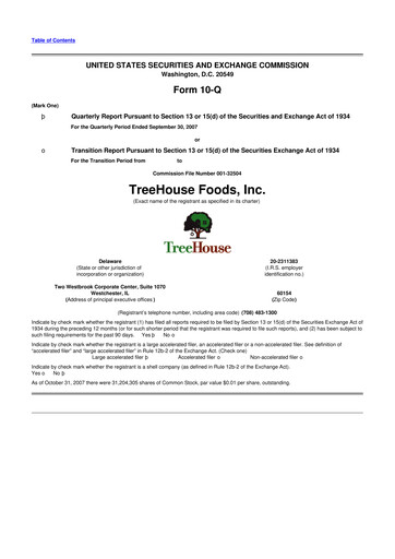 Vorschaubild TreeHouse Foods
 10-Q Quartalsbericht  