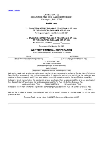 Vorschaubild Wintrust Financial 10-Q Quartalsbericht  