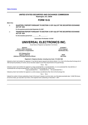 Thumbnail Universal Electronics 10-Q Quarterly Report FY 