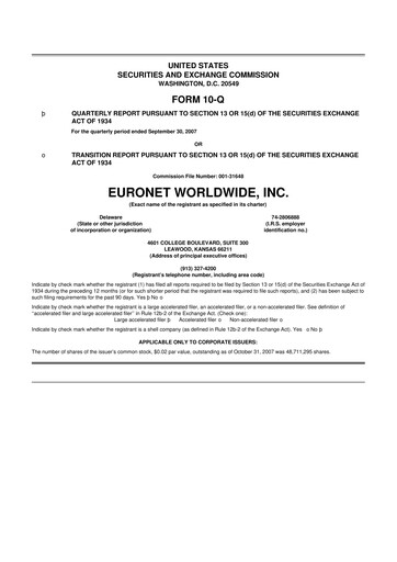 Thumbnail Euronet Worldwide
 10-Q Quarterly Report FY 