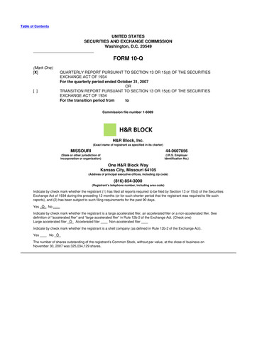 Thumbnail H&R Block
 10-Q Quarterly Report FY 