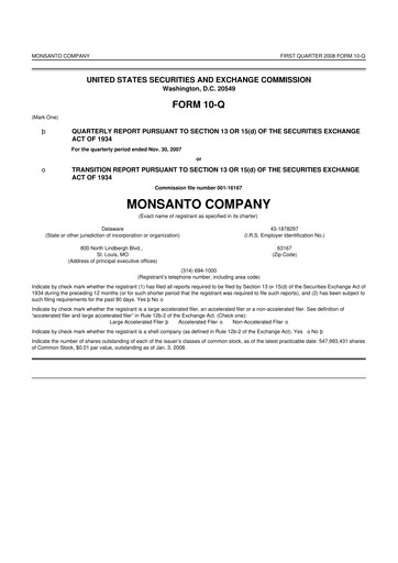 Thumbnail Monsanto 10-Q Quarterly Report FY 