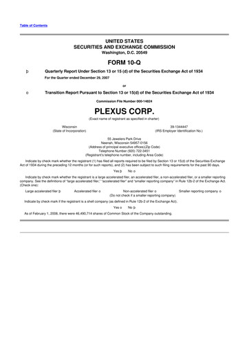 Thumbnail Plexus 10-Q Quarterly Report FY 