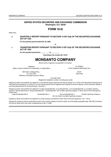 Thumbnail Monsanto 10-Q Quarterly Report FY 