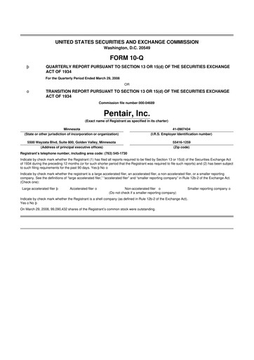 Thumbnail Pentair
 10-Q Quarterly Report FY 